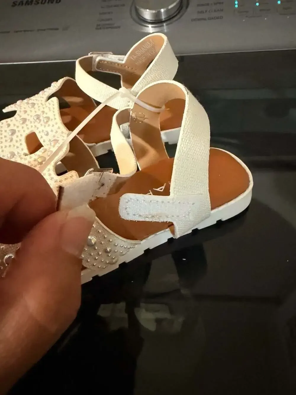 Tahari kidsPearl Embellished White H-Band Sandals